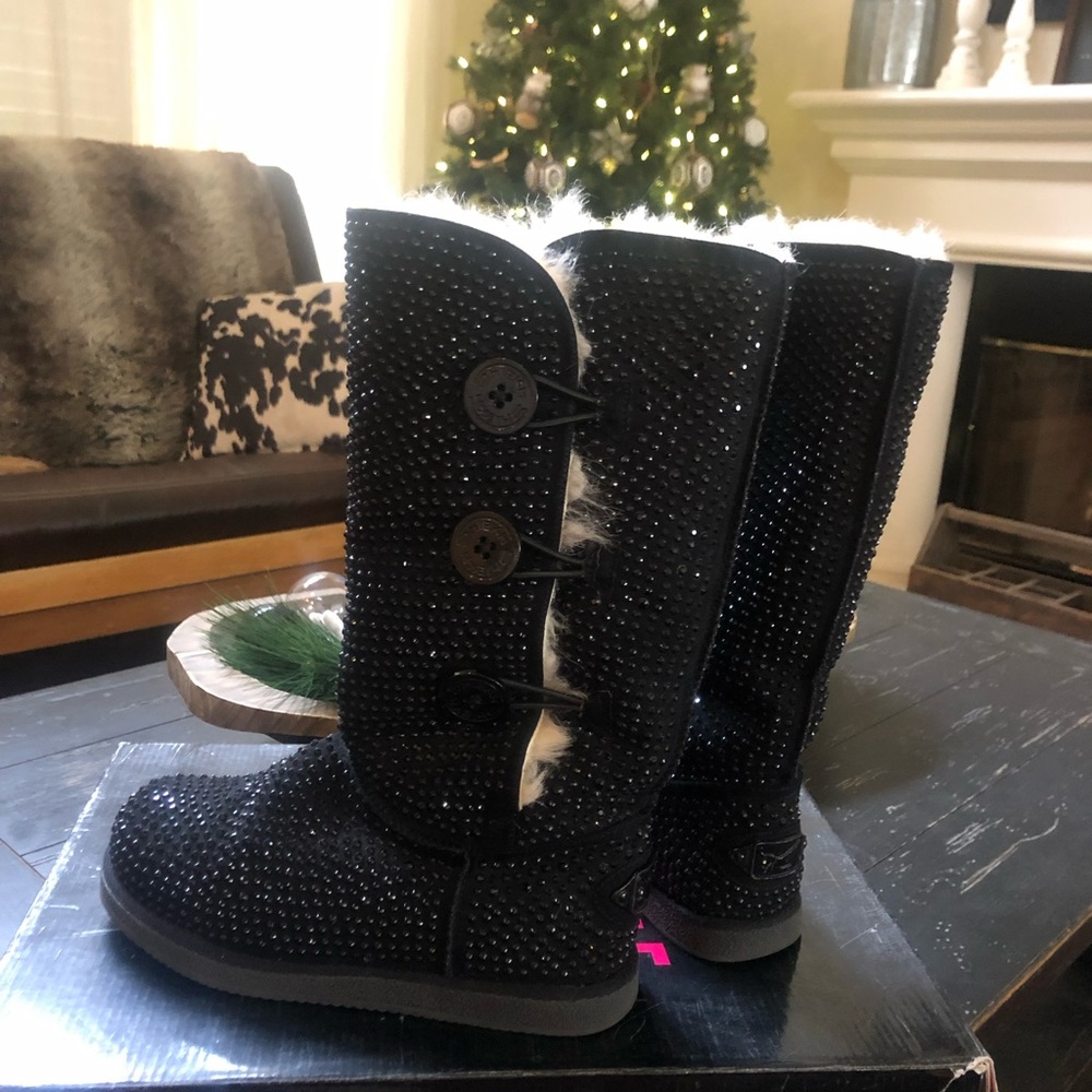 Black rhinestone Ugg-like boots